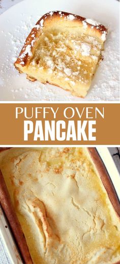 Collage of slice of oven pancake at top and overhead shot of uncut oven pancake at bottom. Archway Cookies, Oven Pancake, Dutch Babies, Oven Pancakes, Dutch Baby, What's For Breakfast, Pancakes And Waffles, Breakfast Brunch Recipes, Breakfast For Dinner