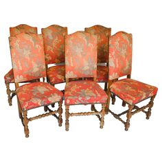 six chairs with floral upholstered back and arms