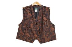 "90s Asian-Inspired Chocolate Brown Vest MEASUREMENTS: SHOULDERS: 17\" BUST: 25\" WAIST: 27\" LENGTH: 34\" LABEL SIZE: 20W Mens This 90s silky asian vest is super gorgeous. I love the classy chocolate brown color with the slightly brighter floral pattern. This simple vest is perfect for a formal occasion, or customized with pins and patches as streetwear or festival wear :) CONDITION:  This vest great vintage condition. There are no discolorations or stains in the fabric. There are no holes, tears, or repairs. The buttons are original and intact. 10/10" Festival Vest, Formal Vest, Brown Vest, Chocolate Brown Colour, Black Formal, Asian Inspired, Quilted Vest, Vest Outfits, Asian Style