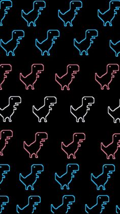 a bunch of different colored dinosaurs on a black background