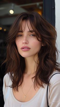 25 Trendy Layered Looks to Elevate Your Style in 2024 Modern Bangs Medium Hair, Cute Midlength Haircuts Layers, Wolf Cut Mid Length, Long Wolf Cut With Curtain Bangs, Curtain Bangs Mid Length Hair, Wavy Hair With Curtain Bangs, Wavy Curtain Bangs, Bangs Wavy Hair, Haircut Medium