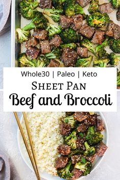 beef and broccoli in a pan with chopsticks next to it on a table