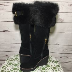 Reposhing This Item I Purchased From @Honeybellresell. They Are So Cute But I Never Got Around To Wearing Them. Questions? Leave A Comment Below! Ugg Black, Suede Wedges, Womens Uggs, Ugg Shoes, Winter Boot, Black Suede, Knee Boots, Rain Boots, So Cute