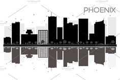 a city skyline with the word phoenix in front of it and reflection on the water