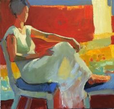 a painting of a woman sitting in a chair