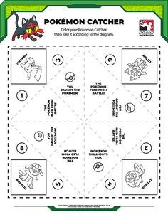 the printable pokemon catcher game is shown in this graphic file, which includes instructions for