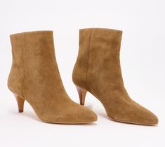 This everyday, go-everywhere bootie features a sculptural kitten heel and pointed toe silhouette that complements any look -- from delicate dresses to your favorite denim. From Dolce Vita. Fashion Shoes, Tan Suede Boots, Kitten Heel Ankle Boots, Kitten Heel Boots, Heel Ankle Boots, Kitten Heel, Heeled Ankle Boots, Bootie, Kitten Heels