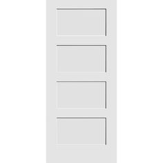 a white door with three panels on the bottom and one panel in the top half