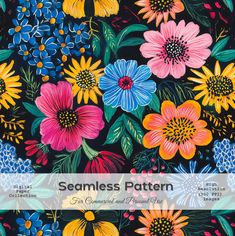 a colorful flower pattern with the words seamless pattern on it's bottom corner