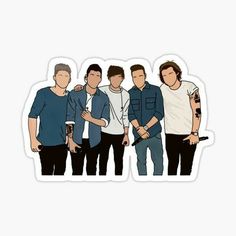 one direction sticker with the band members in blue shirt and jeans standing next to each other