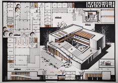 an architectural drawing of a building with lots of windows