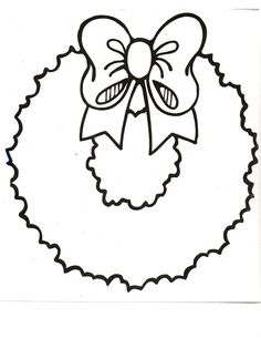 a drawing of a wreath with a bow on the front and side, in black and white