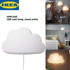 an advertisement for ikea shows people in their bedroom and on the other side of a cloud shaped lamp