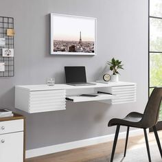 a white desk with a laptop on it