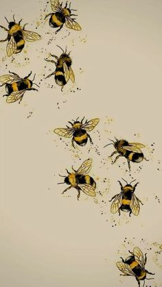 many bees are flying in the air together