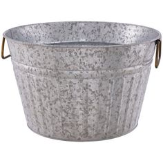 a large metal bucket with handles on an isolated white background for use as a planter