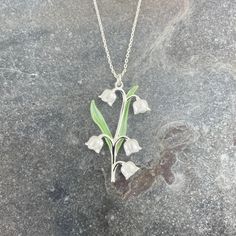 Lily Of The Valley Pendant, Green And Silver Jewellery, Lily Of The Valley Necklace, Lily Of The Valley Jewelry, Cute Pendant Necklace, White Lily Of The Valley, May Birth Flower, Lily Necklace, 2nd Wedding