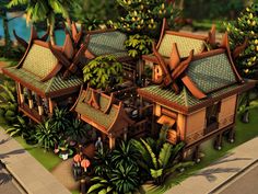 The Sims Resource - Thai Lounge (NO CC) Thai Sims 4 Cc, Sims 4 Sulani Restaurant, Sims 4 Tomarang Build, Ts4 Island Living Cc, Island Living Sims 4 Cc, Thai House, Sims 1