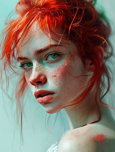 a woman with red hair and freckles on her face