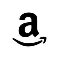 an amazon logo with the letter a in it's center and black letters on white background