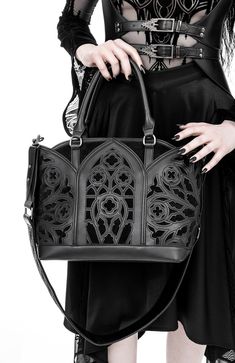 Unleash your dark and mysterious side with our goth catacombs black handbag. crafted with impeccable attention to detail, this hauntingly beautiful accessory is designed to complement your unique style. explore the depths of darkness and embrace your inner gothic essence with this must-have fashion statement. Goth Queen, Unique Clothes, Gothic Shop, Arched Windows, Gothic Architecture, Rave Wear, Jewelry Choker, Timeless Accessories