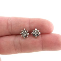 North Star Sterling Silver Earrings, Starburst Stud Earrings, Cubic Zirconia Star Earrings, Sterling Cool Silver Earrings, Cute Stud Earrings, Dope Jewelry, Funky Jewelry, Earrings Dainty, Silver Stud Earrings, Earrings Stud, Dainty Earrings, Silver Earring