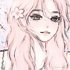 a drawing of a woman's face with long hair and flower in her hair