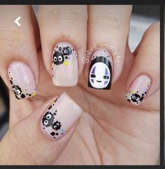 Spy Family Nails, Sprite Nails, Soot Sprite Nails, Studio Ghibli Nails, Ghibli Nails, Dream Accessories, Soot Sprite, Themed Nails, Manicure Nail Designs