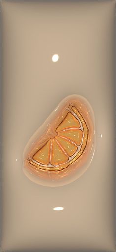 a slice of orange sitting on top of a white surface