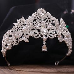 47372587466985 Swarovski Crown Wedding Tiaras, Wedding Crown Veil, Headpiece Ideas, Wedding Veil Blusher, Crown Veil, Wedding Crown Tiara, Bridal Hair Bands, Crystal Crown Tiaras, Pearl Crown