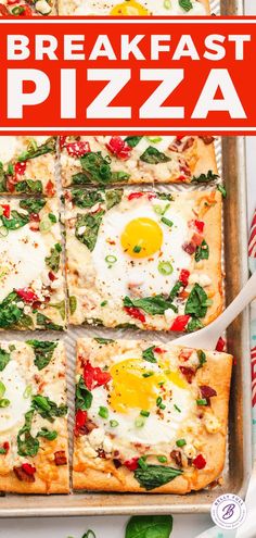 the breakfast pizza is ready to be eaten