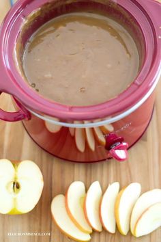 an image of apples and peanut butter in the crock pot