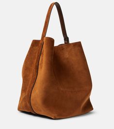 Belted suede tote bag in brown - Toteme | Mytheresa Fall Purses 2024, Suede Bag Outfit, Brown Suede Bag, Tan Tote Bag, Brown Leather Tote Bag, Suede Tote Bag, Fall Bags, Suede Purse, Brown Tote Bag