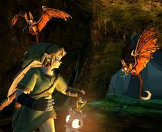 an animated image of a woman holding a lantern in front of two dragon like creatures