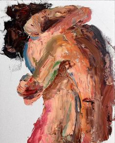 an abstract painting of a woman hugging her head