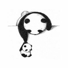 a drawing of a panda holding a baby panda in it's mouth with its head hanging down