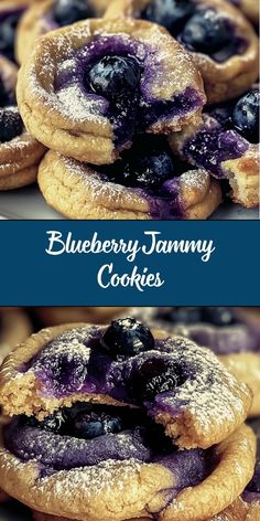 blueberry jammy cookies stacked on top of each other