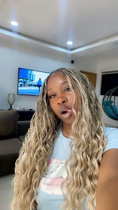 Mia Mia hair in Malibu Blonde #blonde #boxbraids #goddessboxbraids #braids #malibublonde Bora Bora Braids Blonde, Ash Blonde Goddess Braids, Blonde Mermaid Braids, Braids Hairstyles Blonde, Blonde Braids With Curls, Blonde Boho Braids Black Women, December Braids, Goddess Braids Blonde, Blonde Goddess Braids