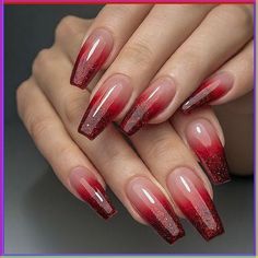 Easy Red nail art design for valentines day Red Nail Extension Designs, Red Ombre Nails Acrylic, Red Bridal Nails, Red And Golden Nails, Red Burgundy Nails, French Nails Red, Design For Valentines Day, Ombre Colour