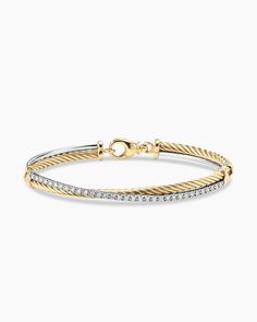 Crossover Link Bracelet in 18K Yellow Gold with Diamonds, 3mm David Yurman Bracelet, Cable Bracelets, Rare Gemstones, Yellow Gold Bracelet, Girly Jewelry, Jewelry Inspo, High Jewelry, David Yurman, Bracelet Designs