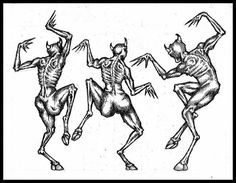 three skeletons are dancing with their arms in the air