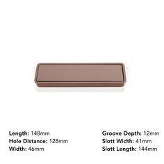 an image of a brown drawer handle for a kitchen cabinet or counter top with measurements