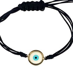 18k Solid Yellow Gold and Corian Evil Eye with Adjustable Black or Red Cord bracelet up to 8 inches Elegant Black Bracelet With Adjustable Cord, Spiritual Adjustable Cord Bracelet, Gold Braided Bracelet With Evil Eye As Gift, Gold Braided Bracelet With Evil Eye For Gift, Gold Braided Evil Eye Bracelet As A Gift, Black Minimalist Jewelry With Adjustable Cord, Luxury Adjustable Cord Jewelry As Gift, Adjustable 14k Gold Evil Eye Bracelet, Adjustable Evil Eye Jewelry Bracelet