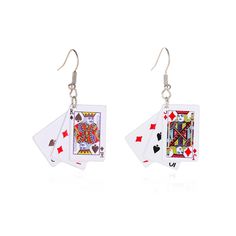 pair of playing cards earrings on white background