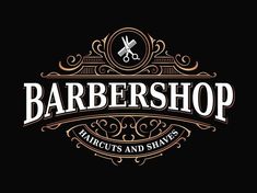 barbershop logo with scissors and shavings on the black background stock illustration