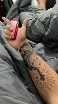 Tattoos That Show Growth, 4 Your Eyes Only Tattoo, Mens Inside Forearm Tattoo, Sleeve Starter Tattoo Ideas Men, Happy Tattoo Ideas For Men, Cross On Mountain Tattoo, Mens Flower Tattoo Forearm, Middle Forearm Tattoo, Men Wrist Tattoo Ideas