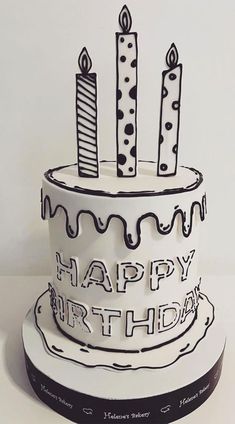 a birthday cake with three candles on it