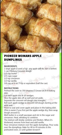 the instructions for how to make an apple dumpling recipe are shown in this image