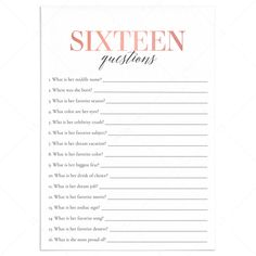 Sweet Sixteen Party Game How Well Do You Know The Birthday Girl Printable by LittleSizzle Sour Sixteen Party, Sixteenth Birthday Party Games, Birthday Sweet 16 Ideas, Do You Know The Birthday Girl, Activities For A Sweet 16 Birthday Party, Guest Book For Birthday Party, Games For Sweet 16 Party Activities, Sweet 16 Birthday Party Games, Sweet 16 Essentials