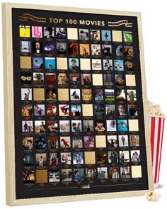 the top 100 movies poster is shown with popcorn